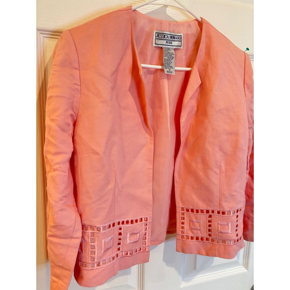 Jessica Howard Petite Peach Linen Blend Cropped Blazer Jacket - Size 6
